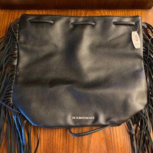 NWT Victoria's Secret Black Fringe Backpack Purse